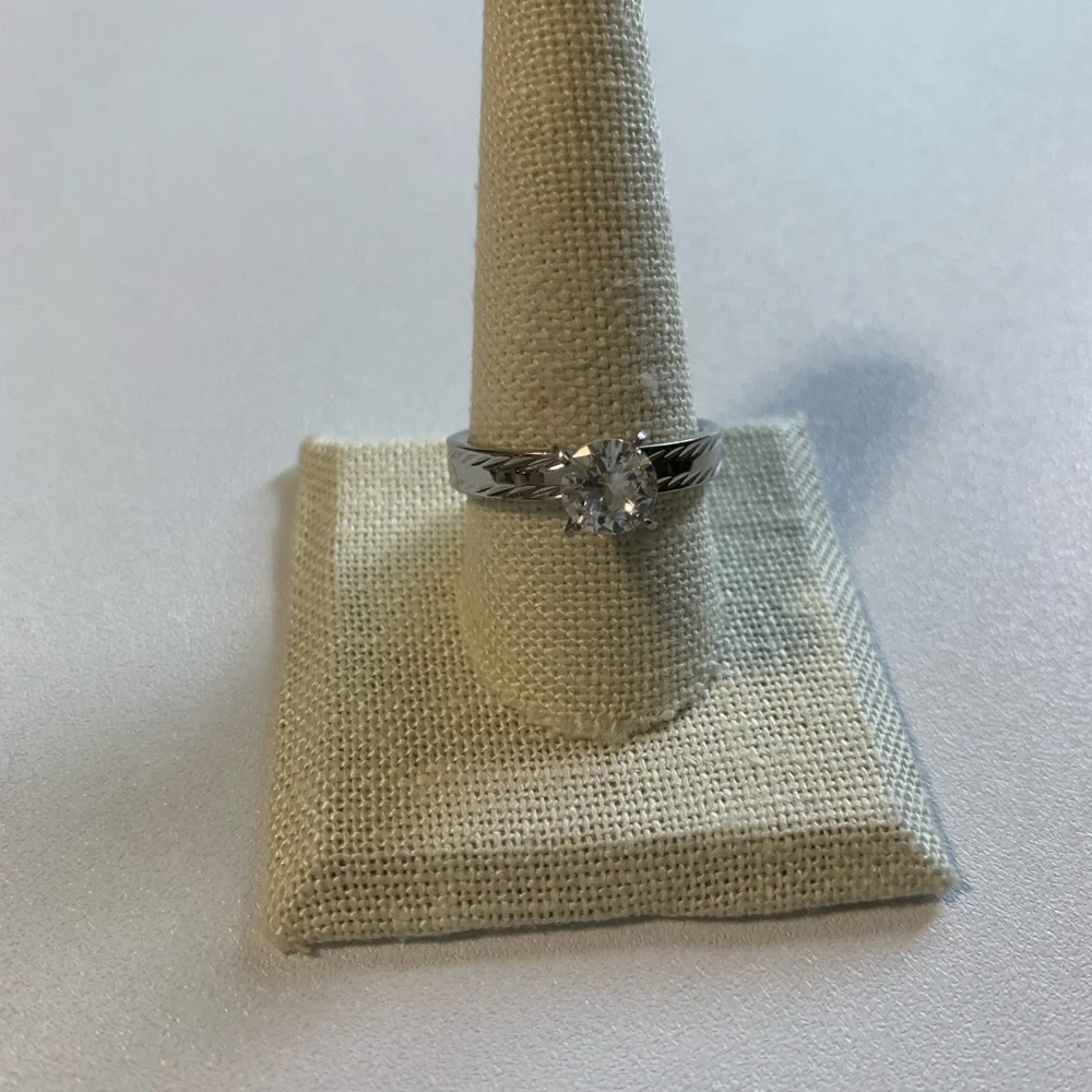 Stainless steel solitaire engagement style ring with real gemstone size 10